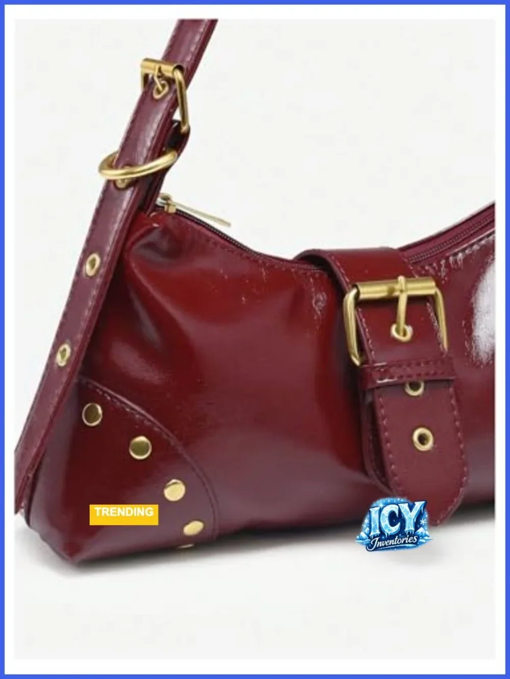 Y2K Leather Satchel Purse with Studs, Zipper Flap Closure